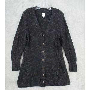 NIC+ZOE Sweater Womens Medium Marled Button Front Cardigan Speckled Black Knit